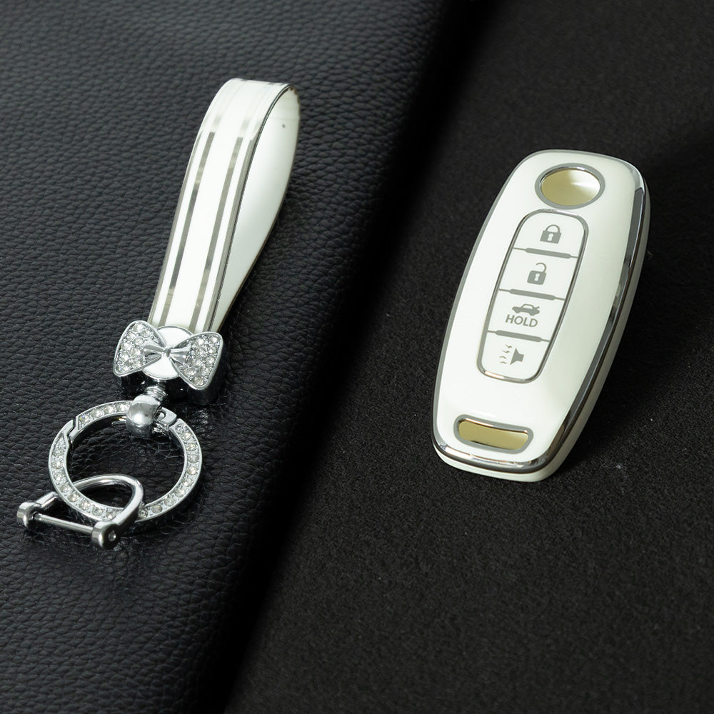 NIA4T1 White-Silver Plating TPU Car Key Cover for Nissan Sylphy Bluebird Teana X-Trail Murano GTR