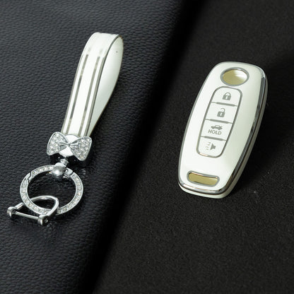 NIA4T1 White-Silver Plating TPU Car Key Cover for Nissan Sylphy Bluebird Teana X-Trail Murano GTR