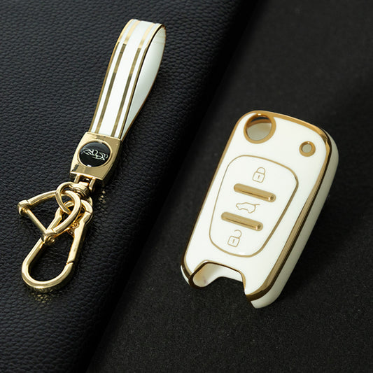 HYG2T1 White-Gold Plating Car Key Cover For Hyundai I20 I30 Ix20 Ix35 for Kia Ceed Picanto Sportage TPU Car Key Case Cover Shell Bag Holder Fob Keychain Accessories