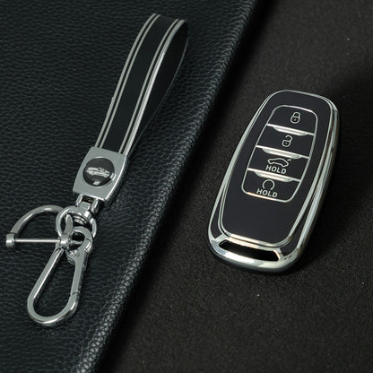 HNB1T1 Black-Silver Plating Soft TPU Car Key Case Cover Shell for Hongqi BESTURN B50 B70 E-HS3 H5 H7 Saloon H9 HQ3 HS5 HS7 SHENGSHI Key Rings Keychain Bag