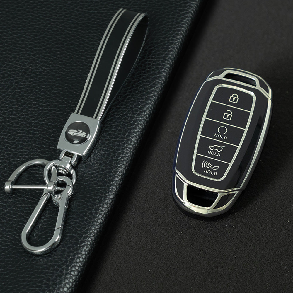 HYS2T1 Black-Silver Plating Premium Soft TPU Car Key Case Cover Shell for Hyundai IX25 IX35 MISTRA Elantra Tucson Sonata VERNA LAFESTA