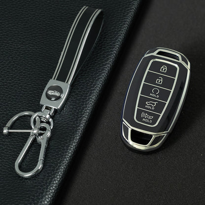 HYS2T1 Black-Silver Plating Premium Soft TPU Car Key Case Cover Shell for Hyundai IX25 IX35 MISTRA Elantra Tucson Sonata VERNA LAFESTA