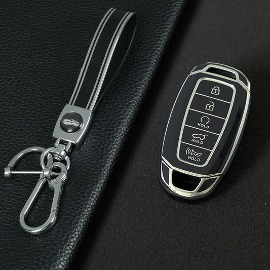 HYS2T1 Black-Silver Plating Premium Soft TPU Car Key Case Cover Shell for Hyundai IX25 IX35 MISTRA Elantra Tucson Sonata VERNA LAFESTA