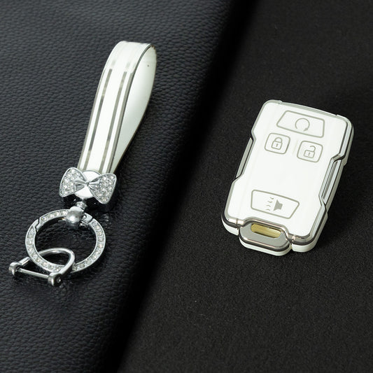 CEC1T1 White-Silver Plating New Car Key Cover Case Fob for Chevrolet Suburban Silverado GMC Terrain Yukon Tahoe Sierra Smart Auto Accessories Key Ring