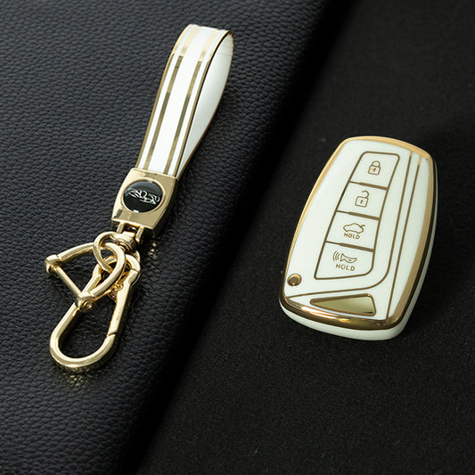 HYH2T1 White-Gold Plating Premium Soft TPU Car Key Case Cover Shell for Hyundai Elantra KIA K2 K3 K4 KX5 Forte Sorento Sportage