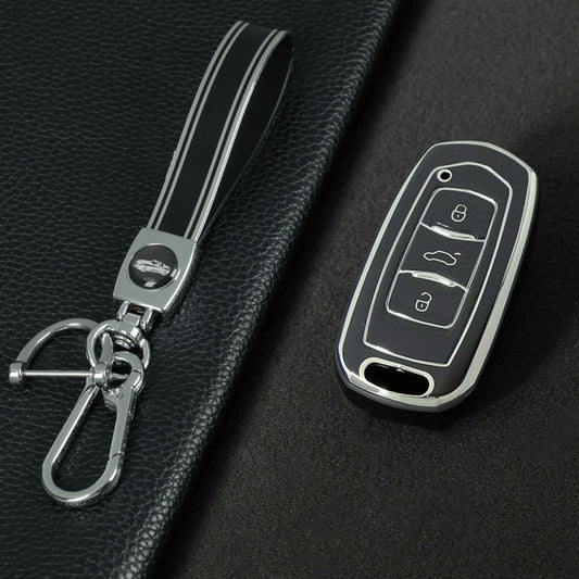 GEA1T1 Black-Silver Plating Car Key Cover For Geely Auto GL New Emgrand GS Car Key Pack S1 Boyue X3 Yuanjing X6 Borui Binrui Buckle Shell keychain