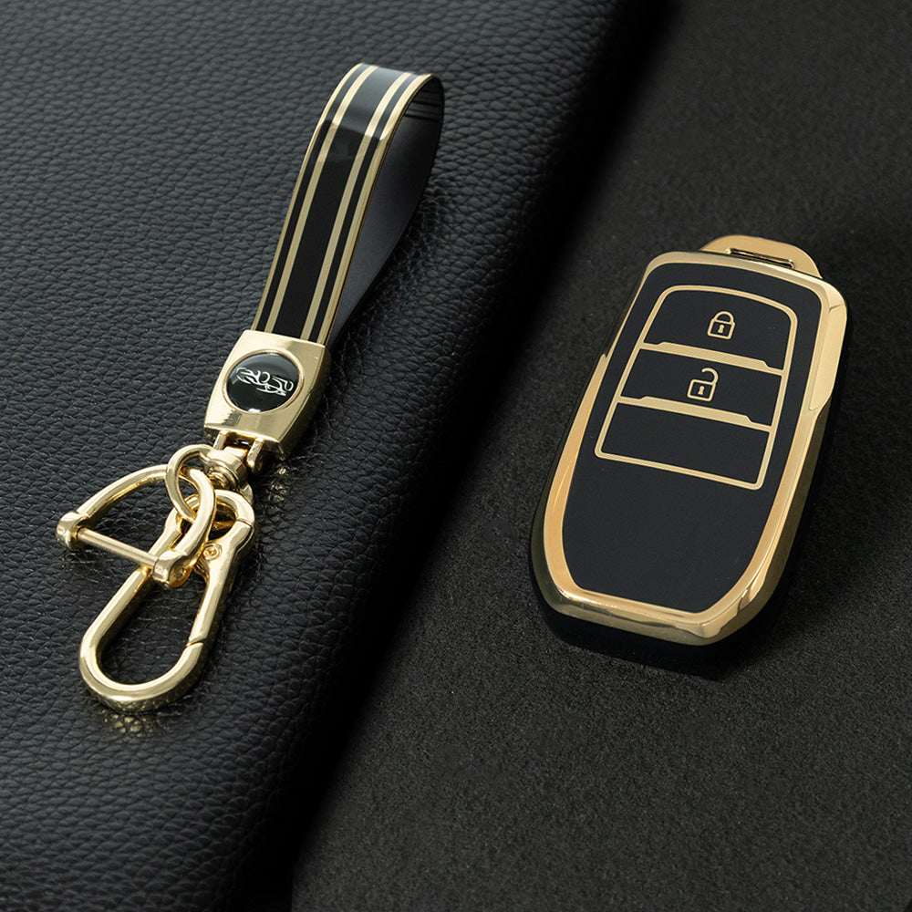 TOC2T1 Black-Gold Plating TPU Car Key Case Protection Cover Smart Key Shell Fob Cover Fit for Toyota Camry Corolla Prado Levin Crown RAV4