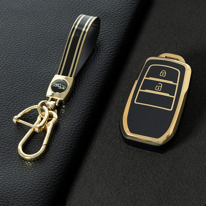 TOC2T1 Black-Gold Plating TPU Car Key Case Protection Cover Smart Key Shell Fob Cover Fit for Toyota Camry Corolla Prado Levin Crown RAV4