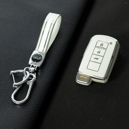 TOD1T1 White-Silver Plating Soft TPU Remote Car Key Case for Toyota Camry Corolla RAV4 Highlander Avalon 2015 - 2017 4 Buttons Cover Shell Holder