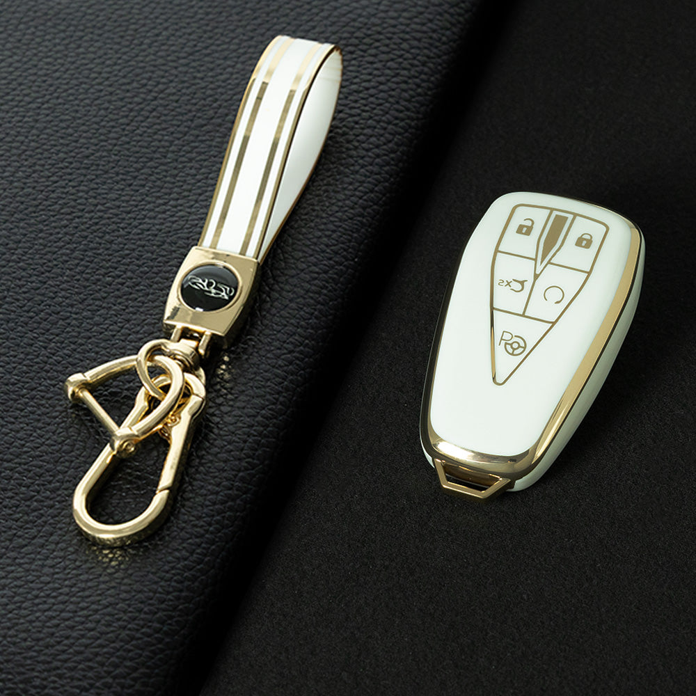 CHC3T1 White-Gold Plating Car Key Cover Soft TPU Car Key Case Cover Shell Sleeve Protector for CHANGAN CS75 Plus Unit Univ CS35 CS55 OSHAN X5 X7 Key Rings Keychain Bag