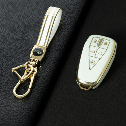 CHC3T1 White-Gold Plating Car Key Cover Soft TPU Car Key Case Cover Shell Sleeve Protector for CHANGAN CS75 Plus Unit Univ CS35 CS55 OSHAN X5 X7 Key Rings Keychain Bag