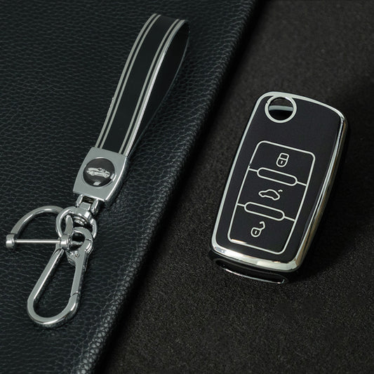 VOB1T1 Black-Silver Plating Car Key Cover For Volkswagen Sagitar PASSAT CC Polo Skoda Key Rings Keychain