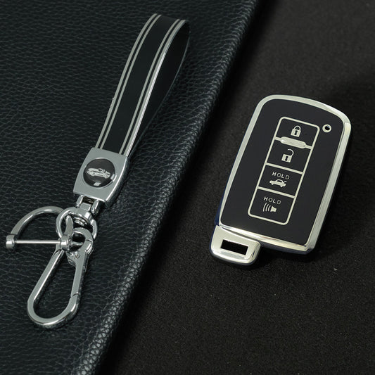 TOD6T1 Black-Silver Plating Car Key Cover For Toyota Camry TPU Car Key Case Cover Bag Shell Fob Protector 4 Button TPU Car Remote Key Fob Cover Case