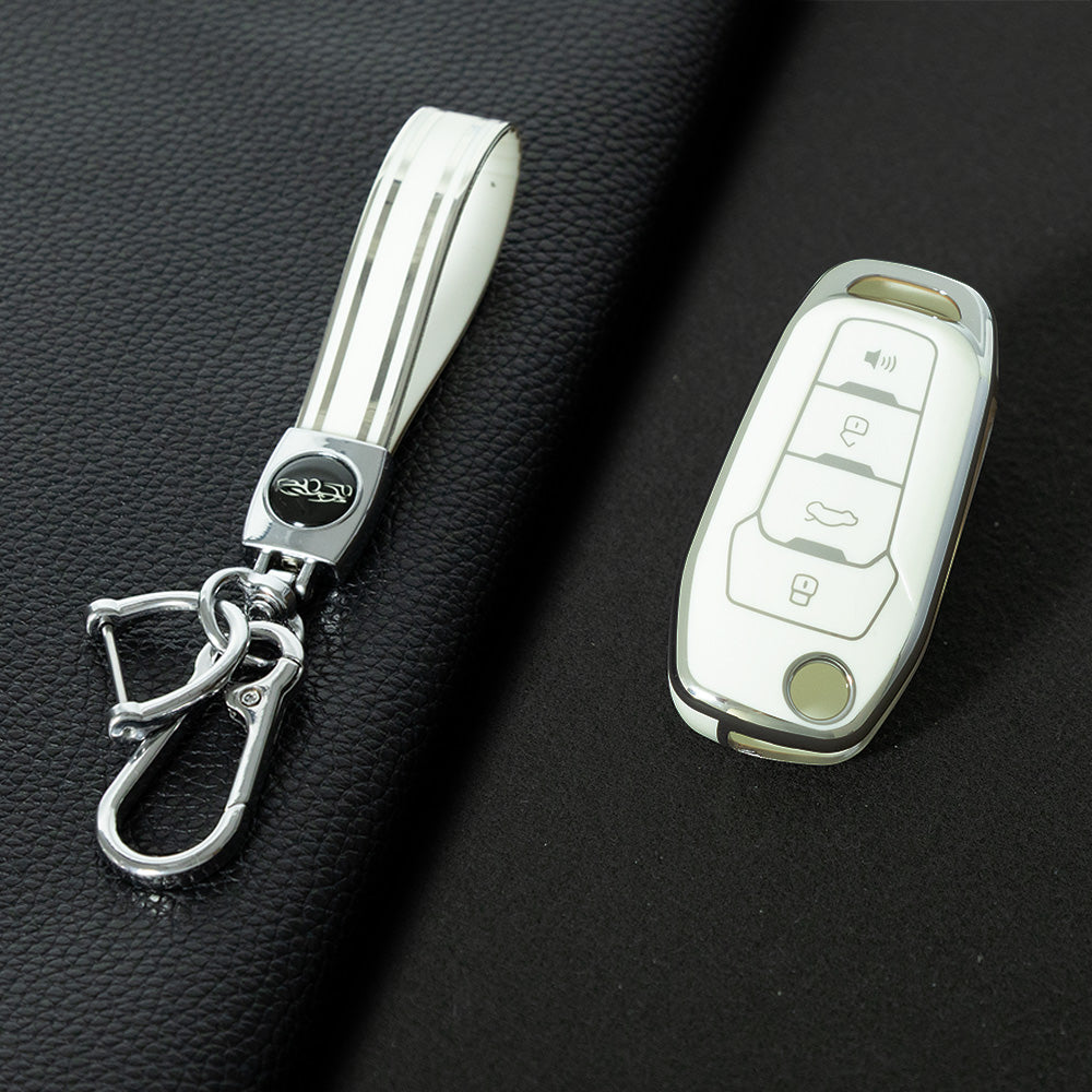 FOA7T1 White-Silver Plating Car Key Cover for Ford Fusion Fiesta Escort Mondeo Everest Ranger