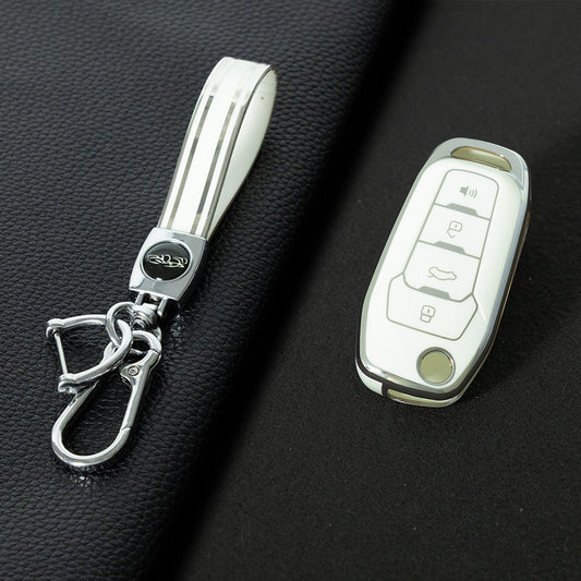 FOA7T1 White-Silver Plating Car Key Cover for Ford Fusion Fiesta Escort Mondeo Everest Ranger
