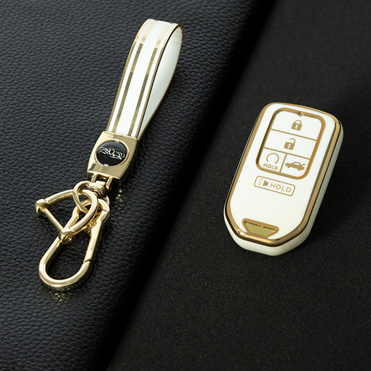 HOA6T1 White-Gold Plating Car Key Cover New Soft TPU Car Remote Key Case Cover Shell Fob for Honda Civic Vezel City Jade Pilot Jazz BRV XRV HRV Fit Odyssey Accessories