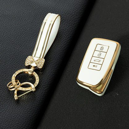 LEA3T1 White-Gold Plating TPU Car Key Cover Fob for Lexus NX IS RX ES GX LX LS UX GS 200 260 300 350 NX200 NX300 RX350 ES300