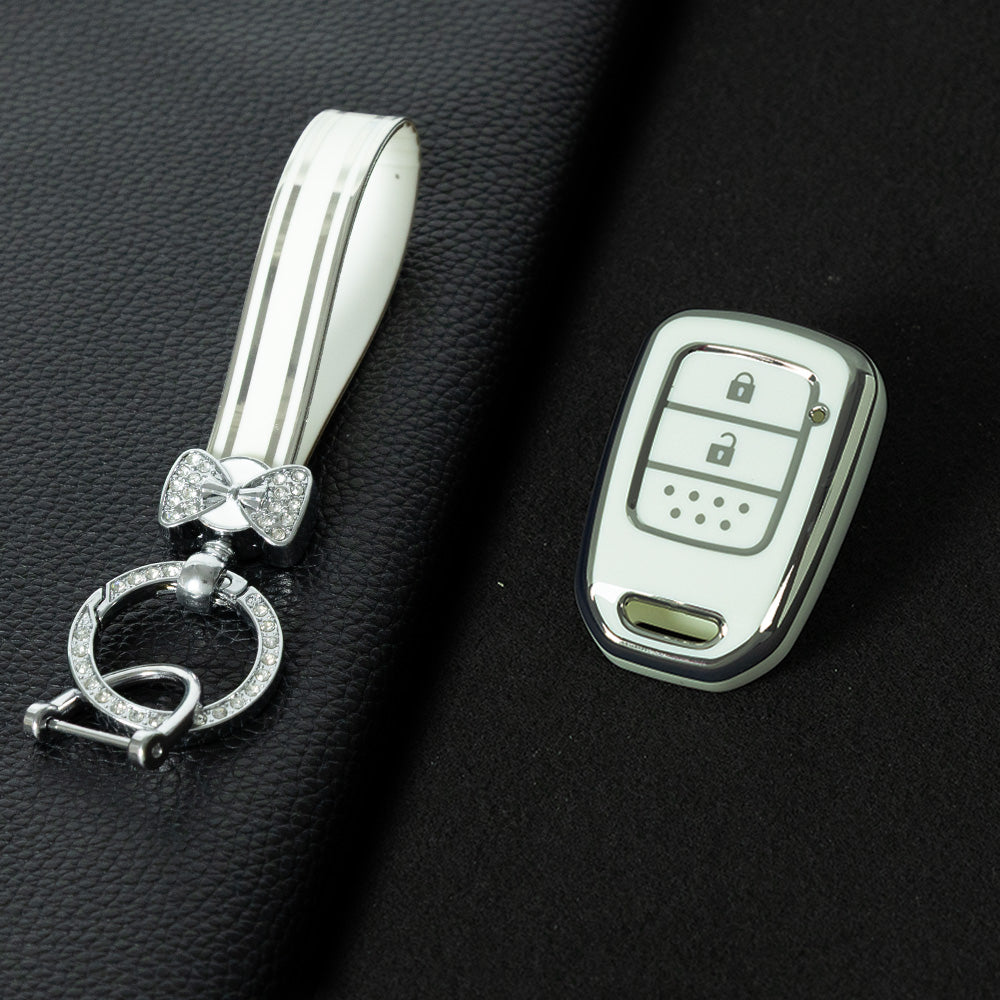 HOM1T1 White-Silver Plating 4 Button TPU Car Key Case Cover for Honda Accord 2016 2017 Civic 2016 2017 2018 2019