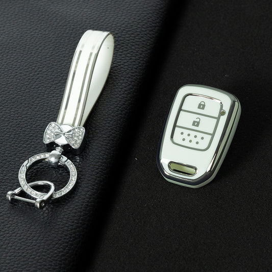 HOM1T1 White-Silver Plating 4 Button TPU Car Key Case Cover for Honda Accord 2016 2017 Civic 2016 2017 2018 2019