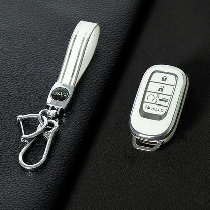 HOB6T1 White-Silver Plating Car Key Cover For Honda Civic 11th Gen Accord Vezel Freed Pilot CRV 5 Buttons Car Remote Key Case Cover Protector Accessories