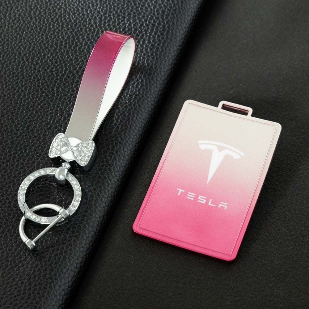 TEB1T1 Gradient Pink-Laser Engraving TPU Tesla Car Key Cover Scratch Resistant Lightweight Protective Case for Model 3/X/Y