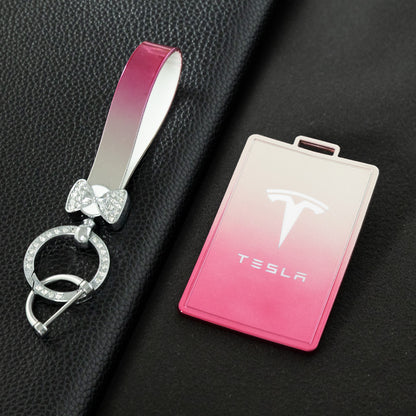 TEB1T1 Gradient Pink-Laser Engraving TPU Tesla Car Key Cover Scratch Resistant Lightweight Protective Case for Model 3/X/Y
