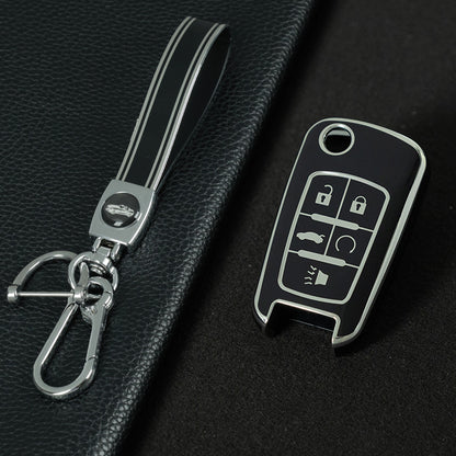 CED5T1 Black-Silver Plating Gold/Silver Edge 5-Button TPU Key Cover for Chevrolet Cruze Camaro Buick Regal Excelle, Protective Key Case