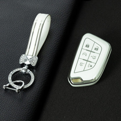 CAB2T1 White-Silver Plating TPU Car Key Case for Cadillac ATS-L XTS XT4 XT5 XT6 CTS CT6 ATS 28T SRX Escalade