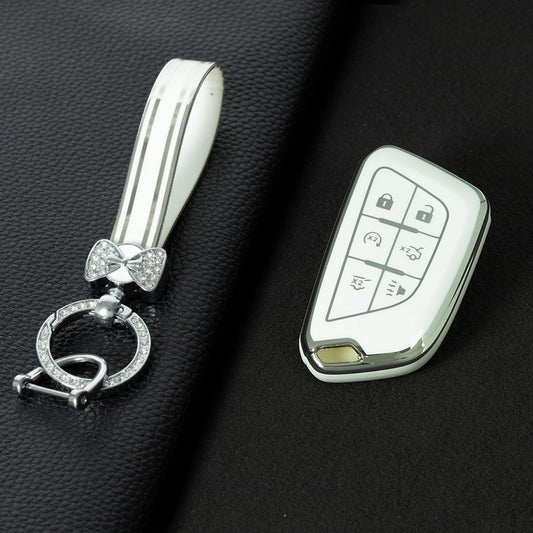 CAB2T1 White-Silver Plating TPU Car Key Case for Cadillac ATS-L XTS XT4 XT5 XT6 CTS CT6 ATS 28T SRX Escalade