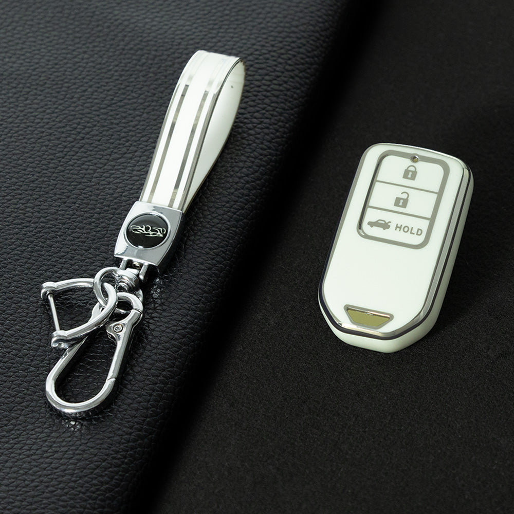HOA4T1 White-Silver Plating Car Key Cover Premium Soft TPU Car Key Case Cover Shell for Honda Accord Civic CRV Jade XRV Haoying Elysion