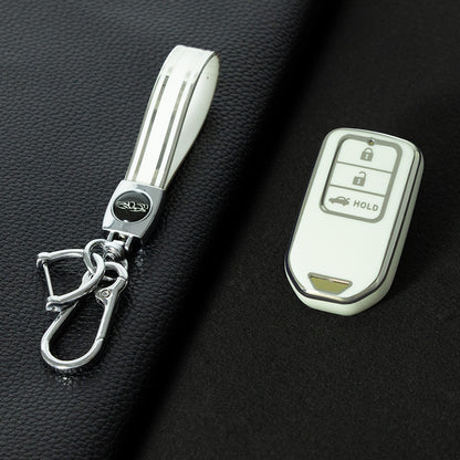 HOA4T1 White-Silver Plating Car Key Cover Premium Soft TPU Car Key Case Cover Shell for Honda Accord Civic CRV Jade XRV Haoying Elysion