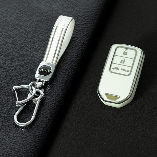 HOA4T1 White-Silver Plating Car Key Cover Premium Soft TPU Car Key Case Cover Shell for Honda Accord Civic CRV Jade XRV Haoying Elysion