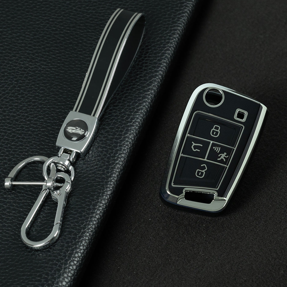 VOA2T1 Black-Silver Plating Suitable for Volkswagen car key cover case Sagitar Tiguan L Bora polo Tayron Lavida Lamando Golf T-Roc TACQUA Tharu