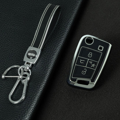 VOA2T1 Black-Silver Plating Suitable for Volkswagen car key cover case Sagitar Tiguan L Bora polo Tayron Lavida Lamando Golf T-Roc TACQUA Tharu