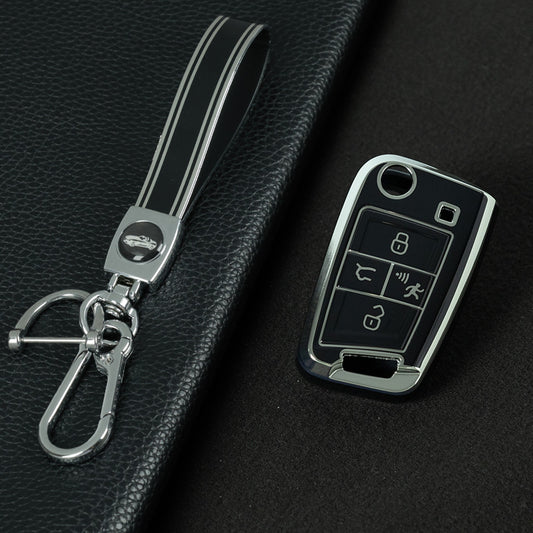 VOA2T1 Black-Silver Plating Suitable for Volkswagen car key cover case Sagitar Tiguan L Bora polo Tayron Lavida Lamando Golf T-Roc TACQUA Tharu