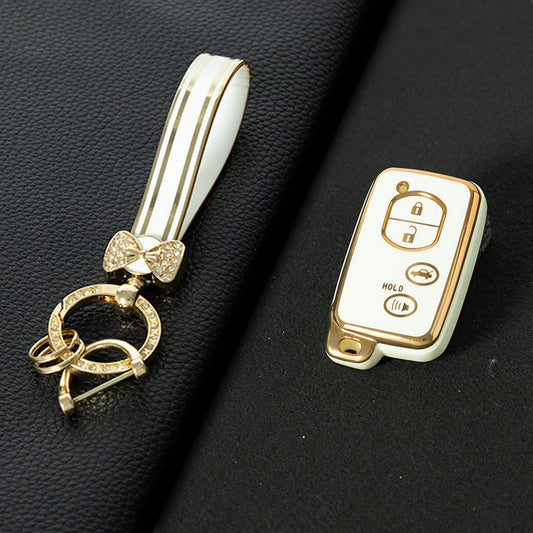 TOG5T1 White-Gold Plating Car Key Cover Soft TPU Car Key Case Cover for Toyota Camry Highlander Crown Prado Land Cruiser Vitz Prius Corolla Accessories