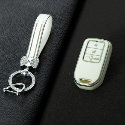 HOA5T1 White-Silver Plating Car Key Cover 4-button High Quality Car Key Fob Cover TPU Holder Case for Honda Elysion Odyssey New Civic Accord CR-V XR-V Vezel