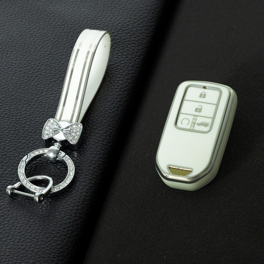 HOA5T1 White-Silver Plating Car Key Cover 4-button High Quality Car Key Fob Cover TPU Holder Case for Honda Elysion Odyssey New Civic Accord CR-V XR-V Vezel
