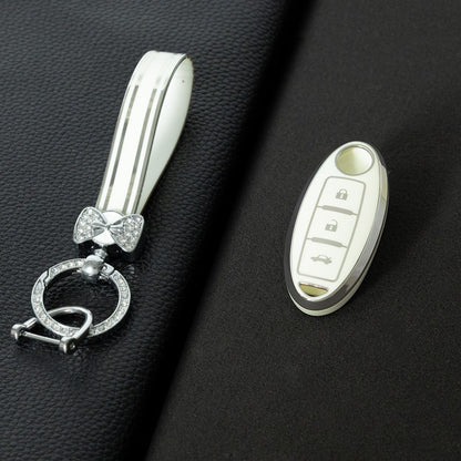 NIB3T1 White-Gold Plating Car Key Cover High Quality Soft TPU 3-Button Popular Key Case Cover Shell for Nissan Patrol Tiida Qashqai X-Trail Juke Navara Car Accessory