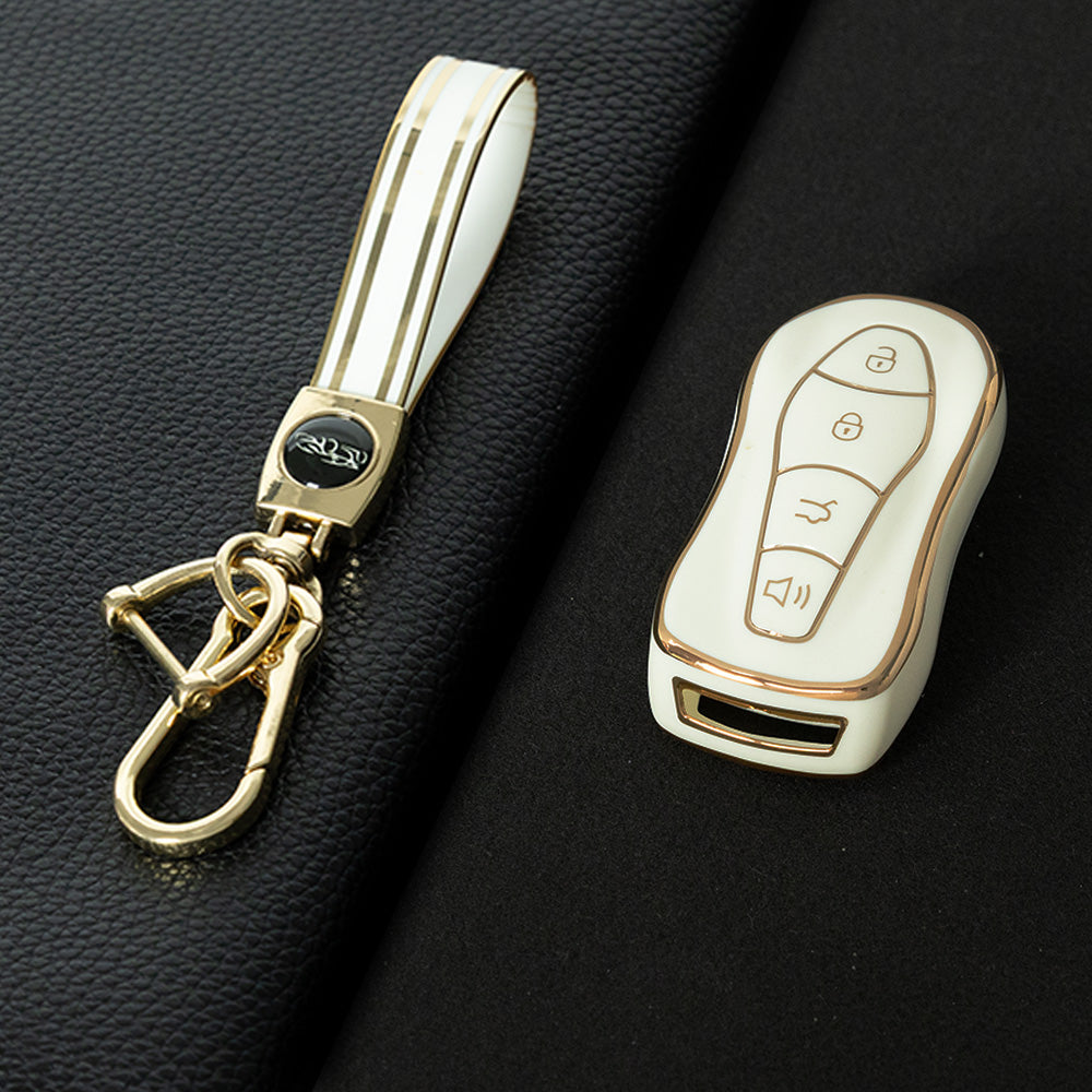 GEC1T1 White-Gold Plating Car Key Cover Suitable for Geely Boyue Pro Car Key Set High-end Protective Shell Star Yue S Key Bag Buckle Remote FX Protective Buckle keychain
