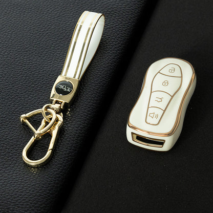 GEC1T1 White-Gold Plating Car Key Cover Suitable for Geely Boyue Pro Car Key Set High-end Protective Shell Star Yue S Key Bag Buckle Remote FX Protective Buckle keychain