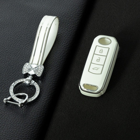 TRC1T1 White-Silver Plating TPU Premium Soft Car Key Case Cover Shell for Trumpchi Gs4 Gs5 Gs3 Gs8 Ga4 Ga6 GE3 Key Rings