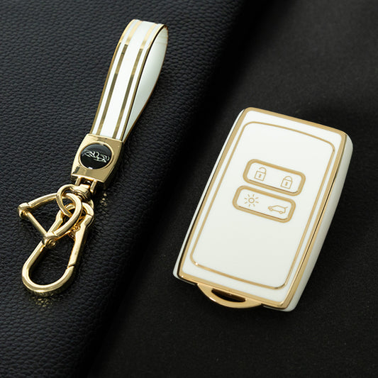 REA1T1 White-Gold Plating Car Key Cover TPU Premium Soft Car Key Case Cover Shell for Renault Koleos Kadjar Talisman FLUENCE CAPTUR Key Ring Keychain Bag Accessory