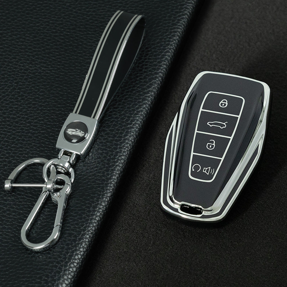 GEB3T1 Black-Silver Plating Car Key Cover For Geely Auto Tugella EPro Emgrand L S GS GL EV RS Coolray Atlas Pro Proton X7 Geometry Fob