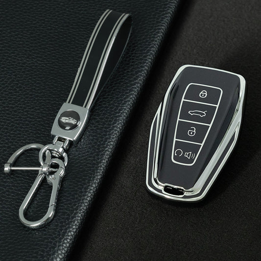 GEB3T1 Black-Silver Plating Car Key Cover For Geely Auto Tugella EPro Emgrand L S GS GL EV RS Coolray Atlas Pro Proton X7 Geometry Fob