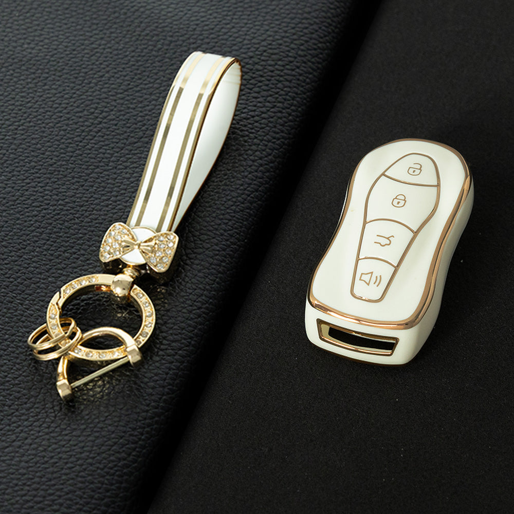GEC1T1 White-Gold Plating Car Key Cover Suitable for Geely Boyue Pro Car Key Set High-end Protective Shell Star Yue S Key Bag Buckle Remote FX Protective Buckle keychain