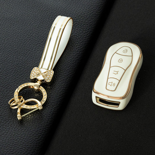 GEC1T1 White-Gold Plating Car Key Cover Suitable for Geely Boyue Pro Car Key Set High-end Protective Shell Star Yue S Key Bag Buckle Remote FX Protective Buckle keychain