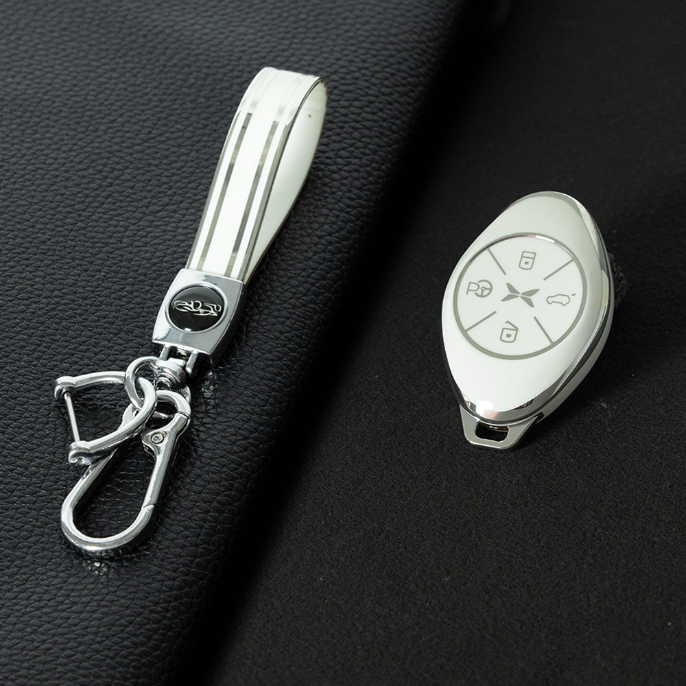 XPB1T1 White-Silver Plating TPU Car Key Case Cover for Xiaopeng G3 460 P7 520