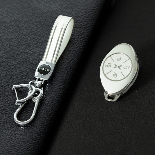 XPB1T1 White-Silver Plating TPU Car Key Case Cover for Xiaopeng G3 460 P7 520