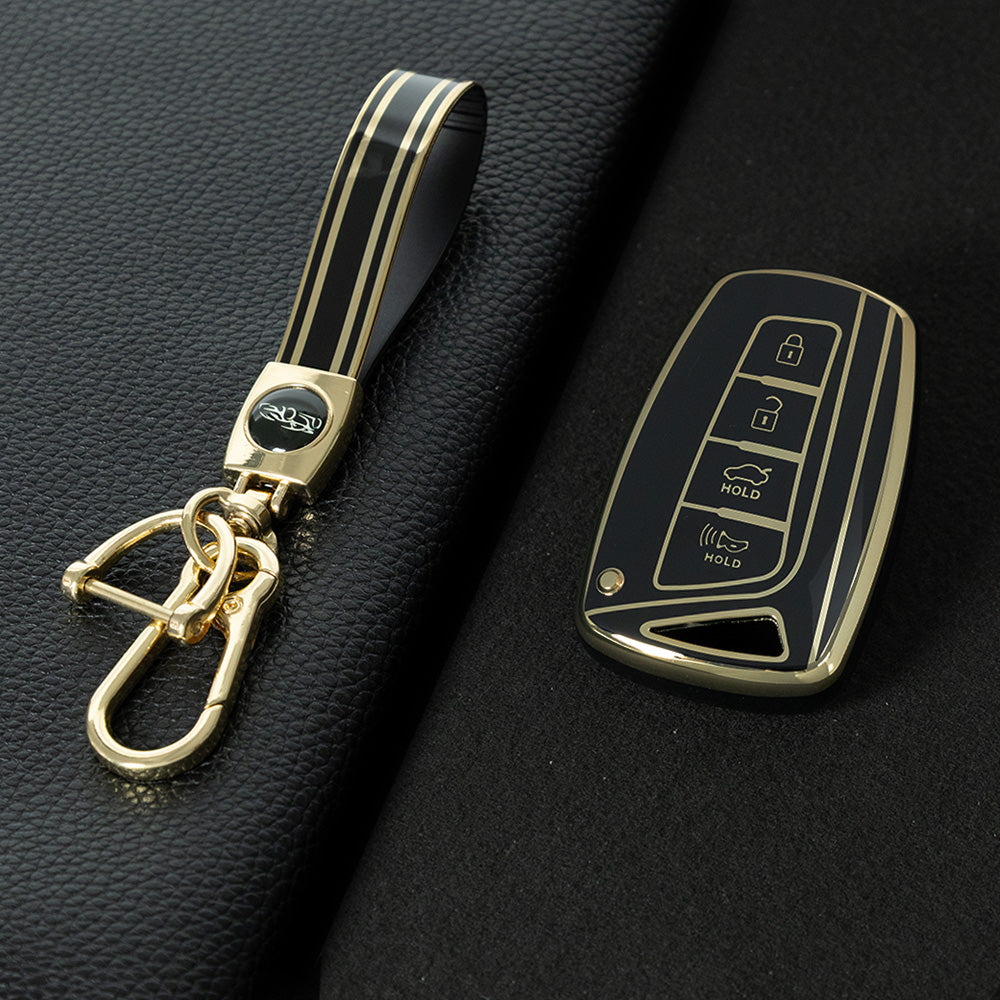 HYH2T1 Black-Gold Plating TPU Car Key Case Cover for Hyundai Tucson Creta IX25 Ix10 I20 I30 Verna Santa Fe Other Models